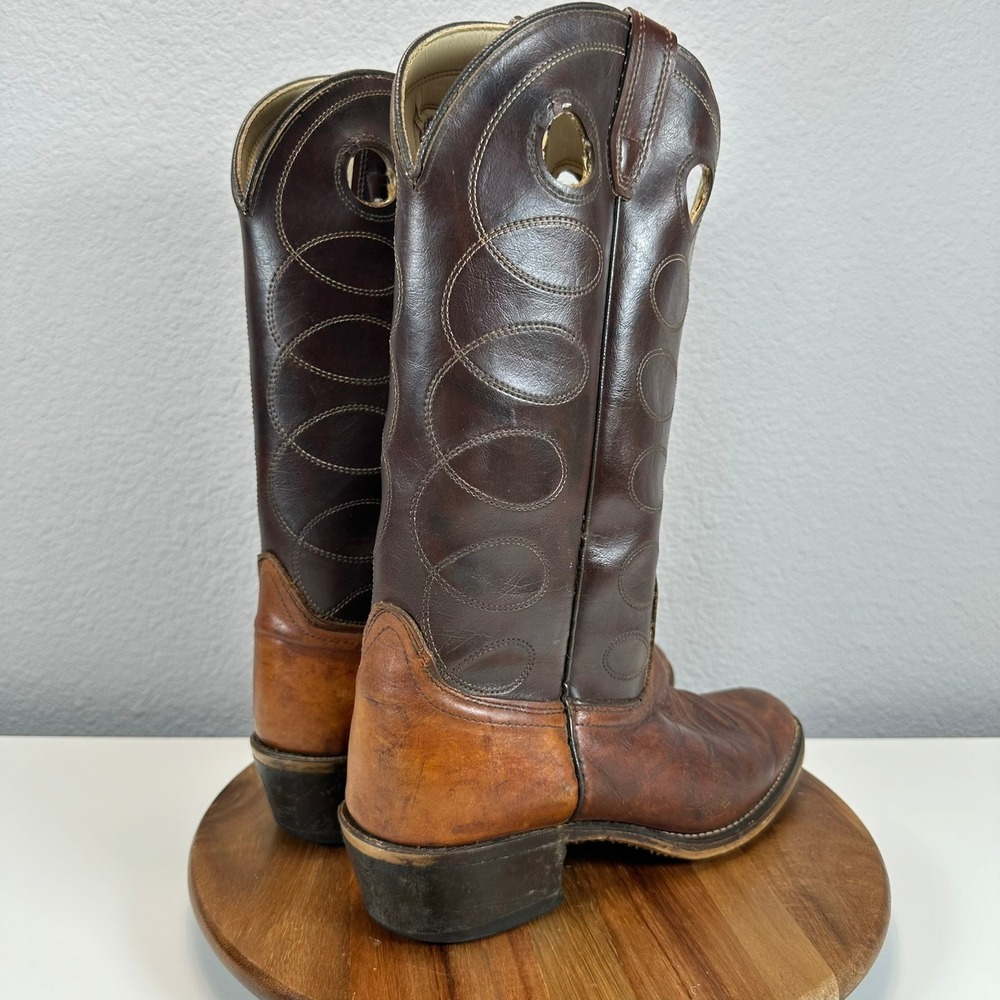 VTG Acme Western Cowboy Boots Brown Pull On Men's 9 D USA Round Toe Rodeo 2 Tone - Picture 2 of 10